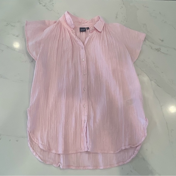 GAP Tops - GAP Women’s Pink Button-Up Blouse with Ruffle Sleeves
